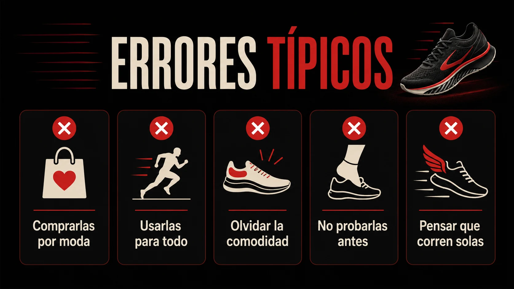 Infografía con errores habituales al comprar zapatillas con placa de carbono