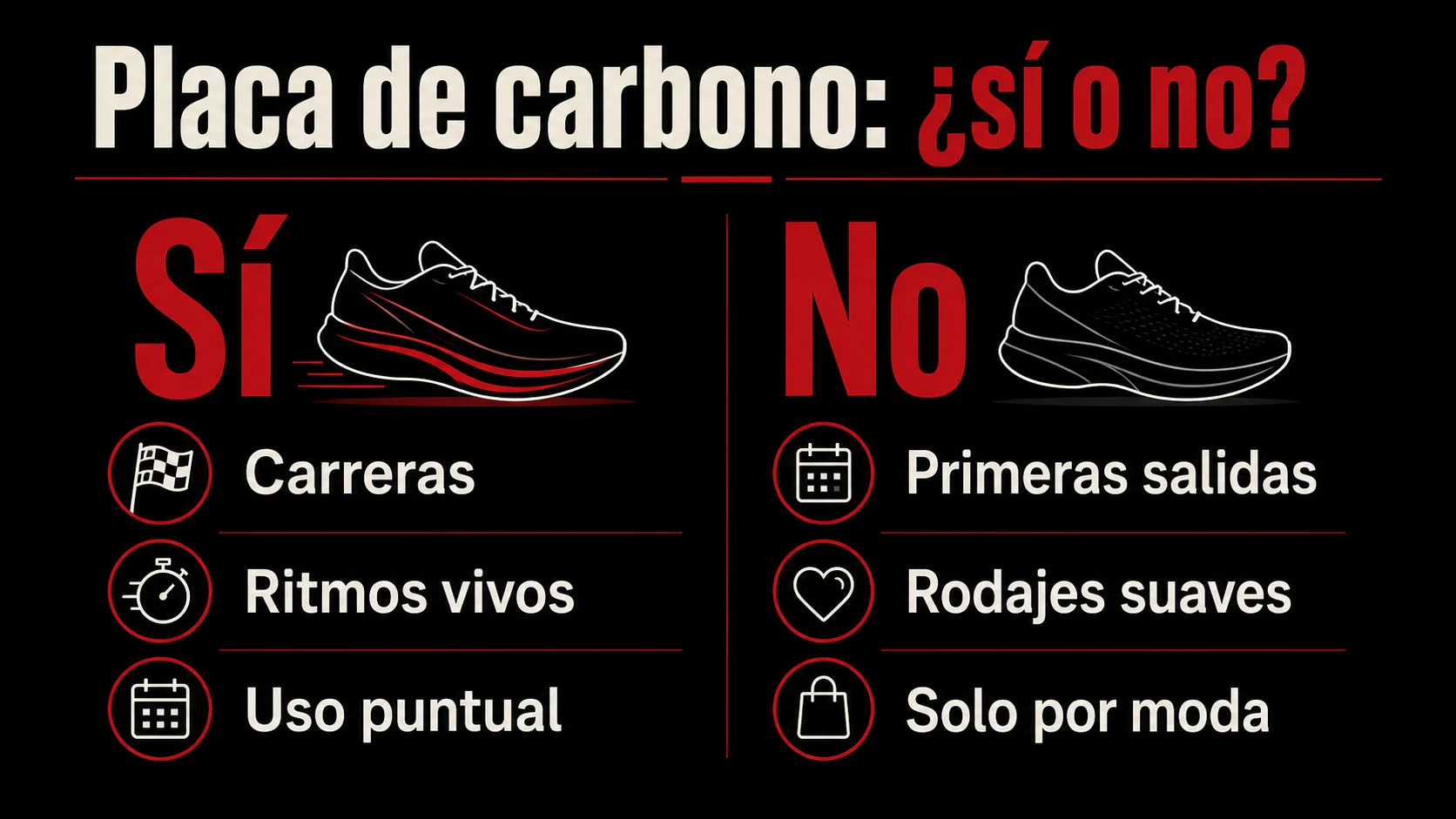 Infografía sobre cuándo sí y cuándo no usar zapatillas con placa de carbono